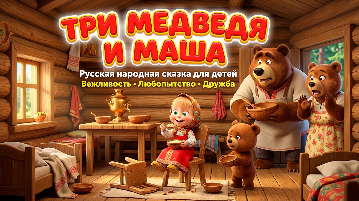Три Медведя и Маша — русская народная сказка для детей | о вежливости, любопытстве и дружбе