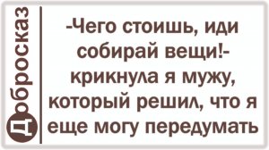 -Чего стоишь, иди собирай вещи!- крикнула я мужу, который решил, что я еще могу передумать