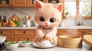Трудолюбивый котёнок готовит вкусные паровые булочки | Милая кулинарная история о коте