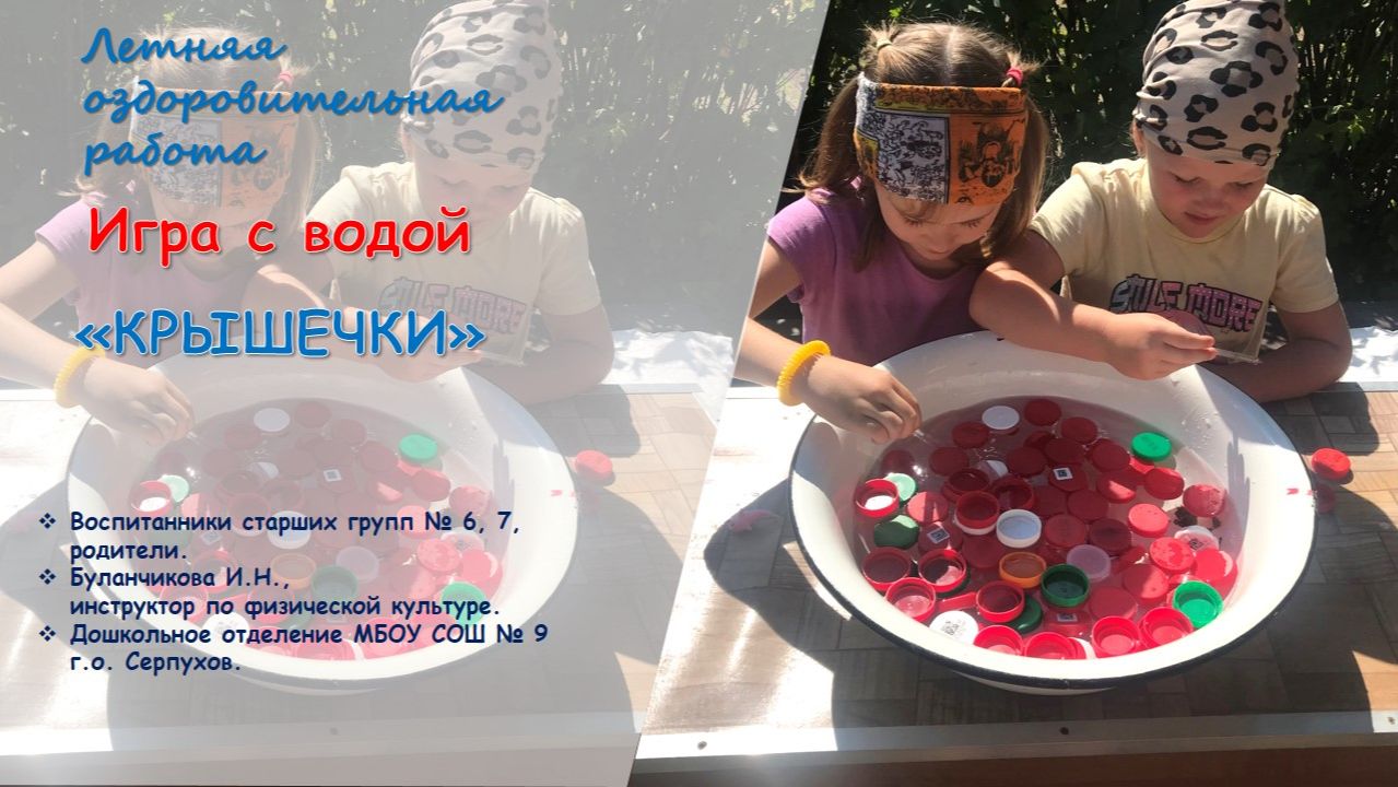 Игры с водой "Крышечки" с участием детей старшего дошкольного возраста и родителей