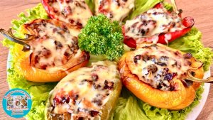 Фаршированные перцы курицей и грибами в аэрогриле