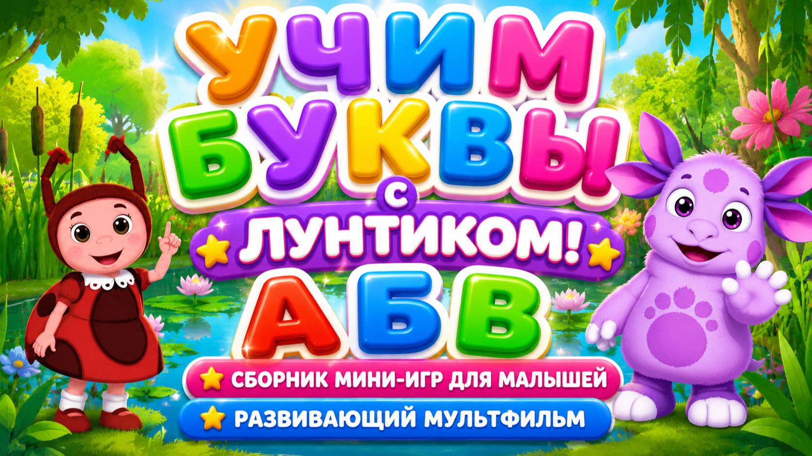 Учим буквы с Лунтиком! 📚 А Б В 🎮 Сборник мини-игр для малышей ✨ Развивающий мультфильм