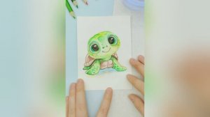 Рисуем черепашку поэтапно акваральными карандашами