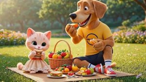Умный котёнок получает высокие баллы в школе – папа-пёс награждает его весёлым пикником