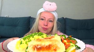 Мукбанг от Яновны Пюре с куриными котлетками, салат овощной, Еда вкуснота! Марина Спасибо за Донат!