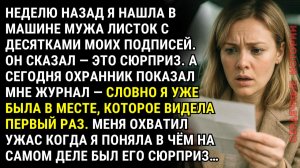 В машине мужа я нашла листок с моими ПОДПИСЯМИ. Он сказал — сюрприз. Но потом охранник…