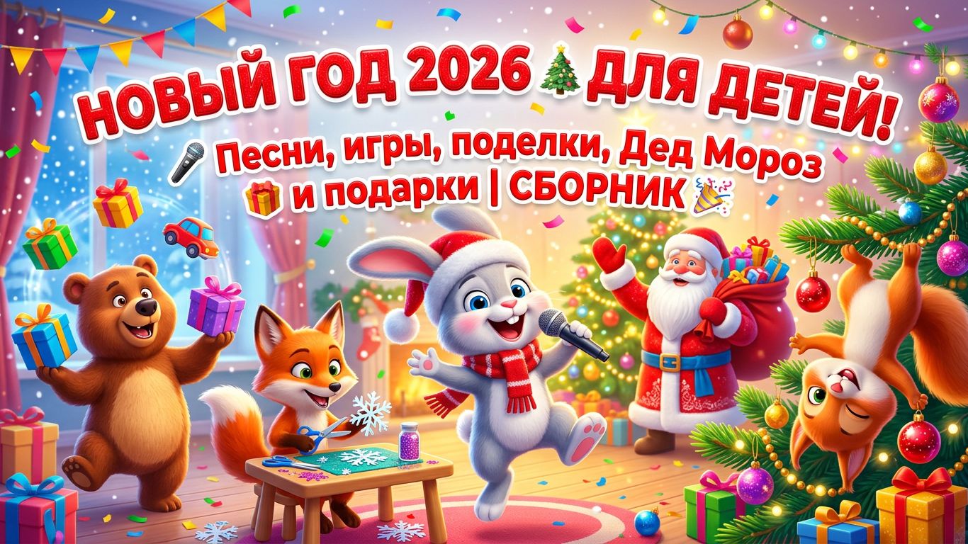 Новый год 2026 для детей 🎄 Песни, игры, поделки, Дед Мороз и подарки | Новогодний сборник