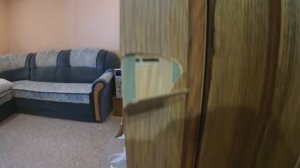 Межкомнатная дверь. Частично отстала облицовка. Неприглядный вид.
