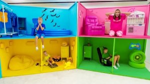 Влад и Ники и Челлендж 4 цветные комнаты
