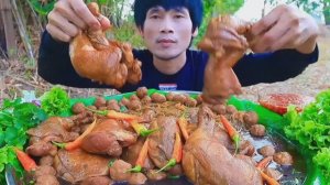 #МУКБАНГ Куриные окорочка, свиные фрикадельки, лапша,соус из морепродуктов и свежие овощи! ASMR