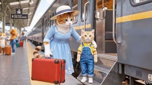 Первая поездка котёнка на поезде | Милый котёнок учится рукоделию, чтобы удивить маму