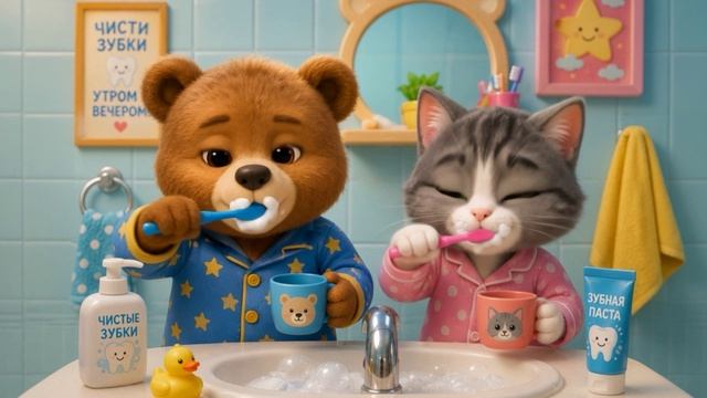 Чистим зубки — кошка Маша и Медведь | песенка для малышей | музыка для детей