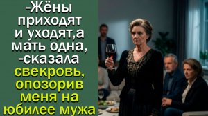 -Жёны приходят и уходят, а мать одна,- сказала свекровь, опозорив меня на юбилее мужа