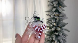 Светящаяся СНЕЖИНКА СО СНЕГОВИЧКОМ в шарфике, на присоске, RGB LED-огонь, 9 см, батарейки, SNF-SC-05