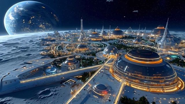 Жизнь в Лунном городе 🌙 1 час футуристического sci-fi ambience-путешествия  4K