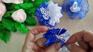МК. Бантики в горошек с бабочками из атласной ленты