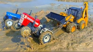 JCB 5CX попал в аварию из-за грязи, вытаскивая трактор трактор Ford? Мультфильм о синем тракторе