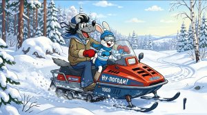 Ну погоди! Волк и Заец катаются на снегоходе