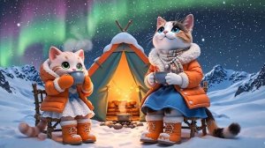 Приключение мамы-кошки и котёнка на снежной горе, пока папы-кота нет дома | Милая семейная история