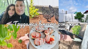 🏡 Трудимся вместе на своём участке 🌿 устанавливаем бордюры🌳сажаем цветы🌸готовим блюда на мангале