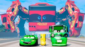 ГИГАНТСКИЙ АВТОБУС С НОГАМИ МАККУИНА ПРОТИВ ХАЛКА МАККУИНА И МЭТРА — BEAMNG DRIVE