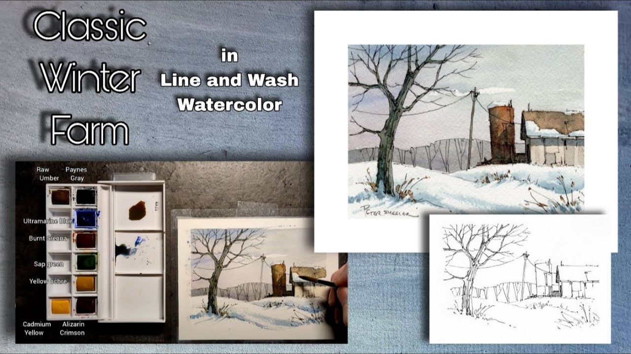 📹 Line and Wash Watercolor of a winter farm with shadows. Peter Sheeler, sheelerart смотреть онлайн