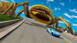 ЭПИЧЕСКИЙ ПОБЕГ ОТ МОЛНИИ МАККУИНА ПОЖИРАТЕЛЯ, МЭТРА ПАУКА И БУРГЕРА — BEAMNG DRIVE