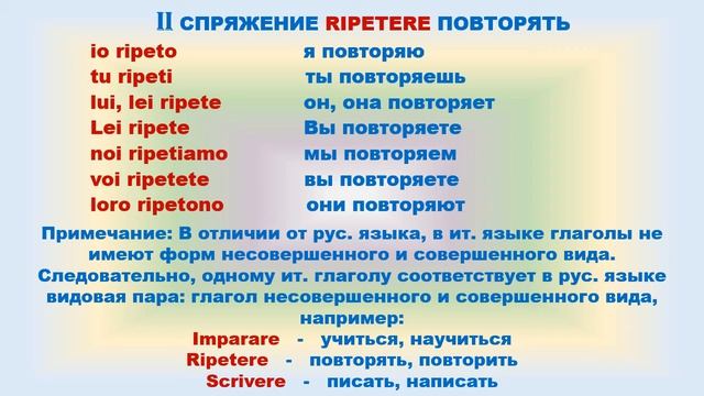 Итальянский язык. Спряжение глаголов