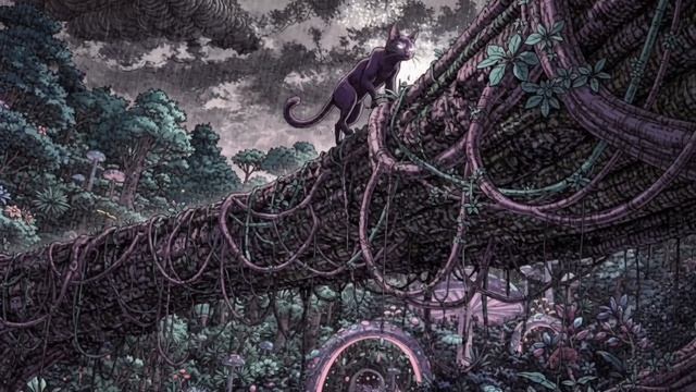 The Feline Guardian In The Purple Rain Forest 🐈⬛ Minimal Techno For Deep Focus
