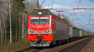 2ЭС7-006 «Черный Гранит» с грузовым поездом следует через о.п. Васёвка