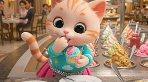 Мама-кошка и котёнок наслаждаются шведским столом | Милая, смешная  история о кошачьей семье