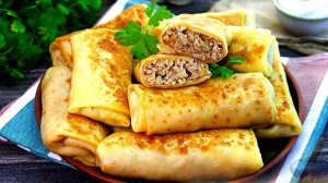 #БЛИНЧИКИ#цельнозерноваяМука#очень вкусные с мясной начинкой