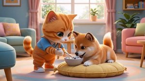 Согревающая история: мама-кошка и котёнок спасают потерявшегося щенка