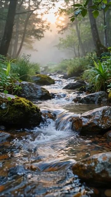 Природа на рассвете: звуки ручья и спокойствие #природа #медитация #сидетьвтишине