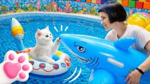 Кефир на съёмочной площадке! Побывал в бассейне, а потом покатался на игрушечной машинке