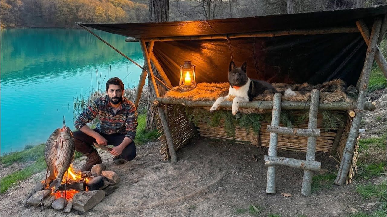 3 дня выживания в одиночку с моей собакой; ловля и приготовление пищи, примитивная рыбалка. Кемпинг