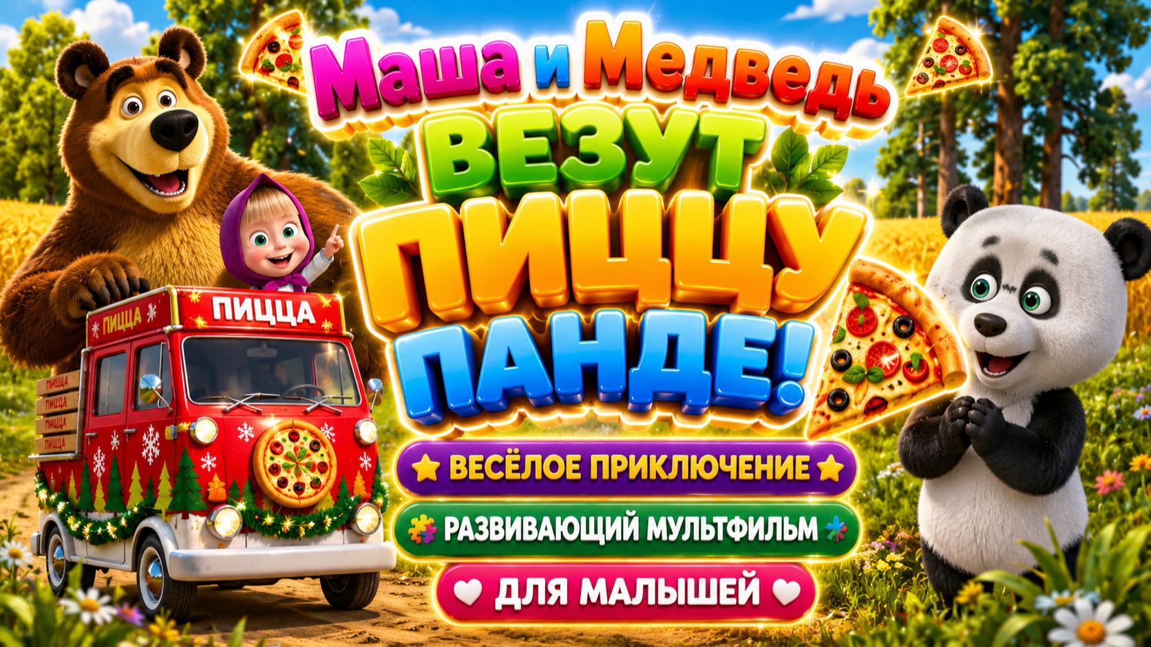 Маша и Медведь везут пиццу панде! 🍕🐼 Весёлое приключение ✨ Развивающий мультфильм  для малышей