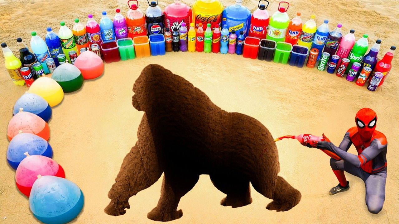 Как приготовить Gorilla Pit из цемента, Big Coca-Cola, Fanta, Rainbow Orbeez, Pepsi Mtn Dew и Mentos