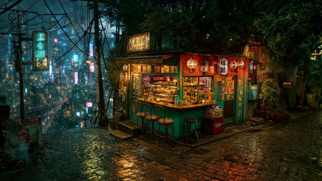 Lofi Zen – Night Rain at the Corner Bakery in Shionara  Relaxing Lo-fi Mix for Study, Sleep  4K