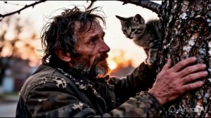 Сегодня бомж Василий спас котёнка, застрявшего на дереве!