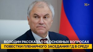 Володин рассказал об основных вопросах повестки пленарного заседания ГД в среду