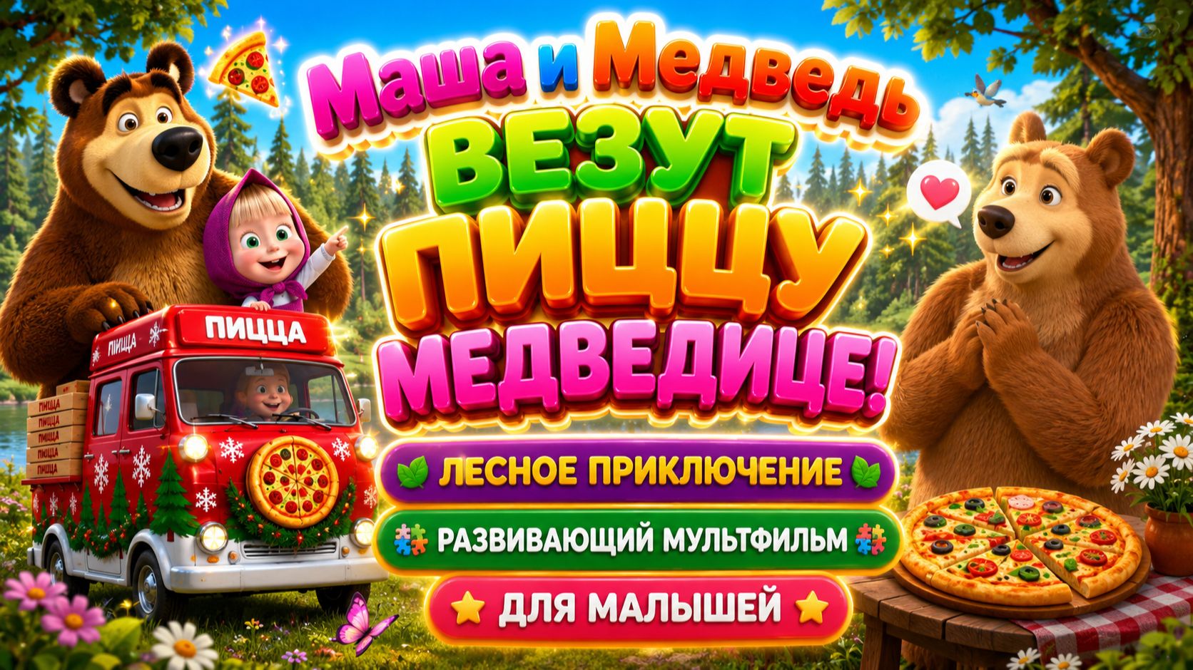 Маша и Медведь везут пиццу Медведице! 🍕🐻 Лесное приключение ✨ Развивающий мультфильм для малышей