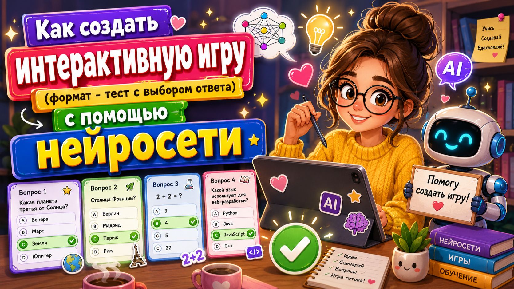 Как создать интерактивную игру (формат - тест с выбором ответа) с помощью нейросети