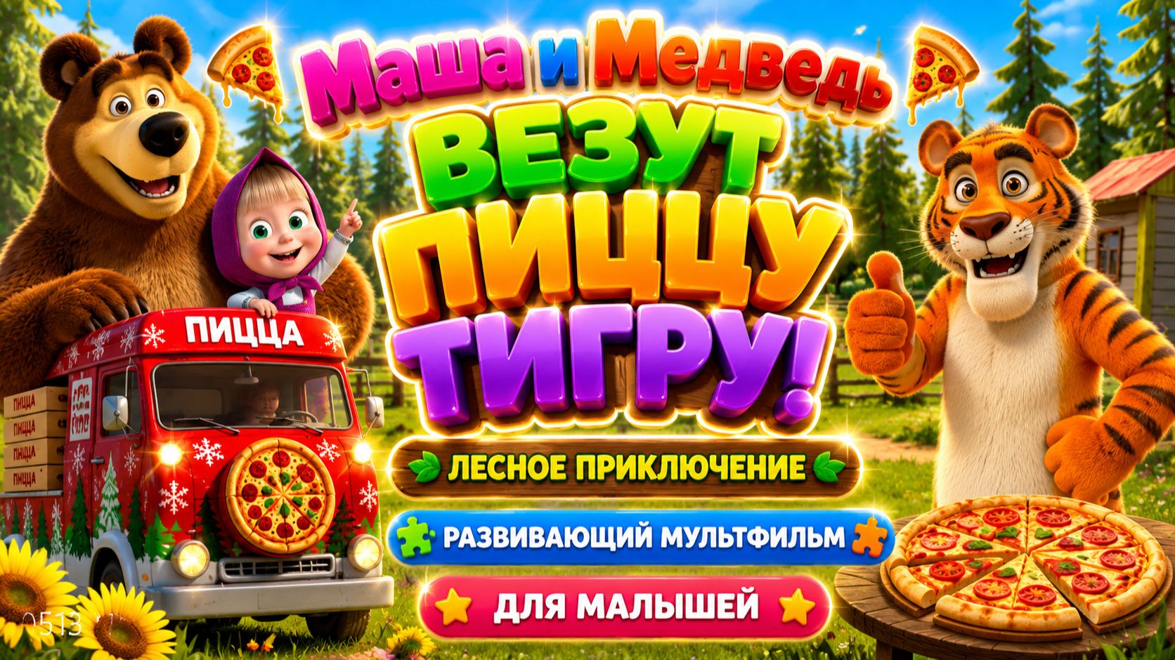 Маша и Медведь везут пиццу тигру! 🍕🐯 Лесное приключение ✨ Развивающий мультфильм для малышей