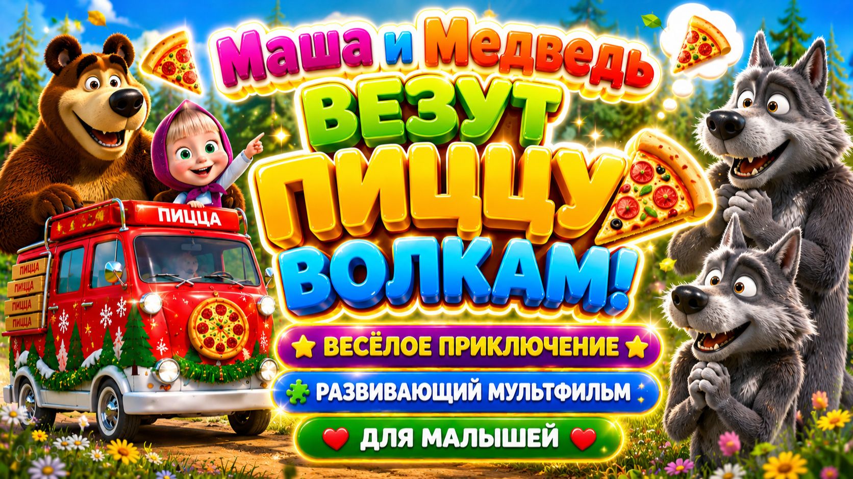Маша и Медведь везут пиццу волкам! 🍕🐺 Весёлое приключение ✨ Развивающий мультфильм для малышей