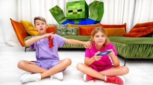 🧱Дети строят Minecraft-крепость из блоков, чтобы остановить зомби и криперов