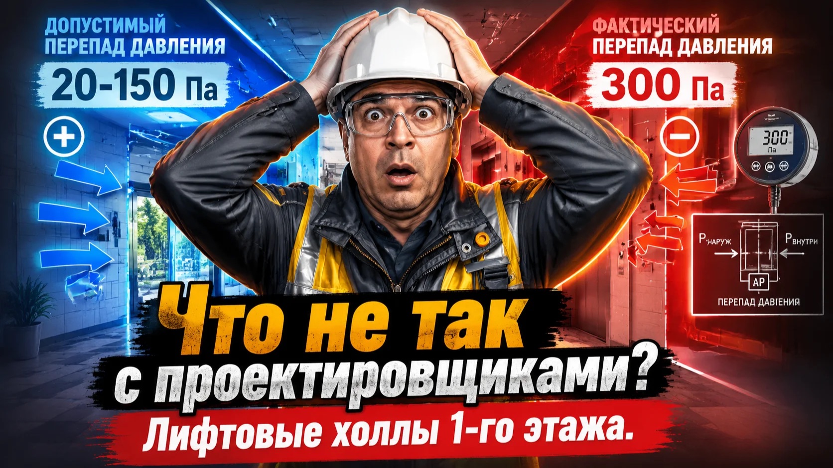 ПЕРЕПАД ДАВЛЕНИЯ В ЛИФТОВЫХ ХОЛЛАХ 1-ГО ЭТАЖА