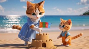 Весёлое пляжное приключение мамы-кошки и котёнка | Милая и согревающая анимированная история