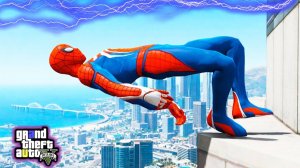 Крутые прыжки / падения Человека-паука! Игровой процесс GTA 5 «Человек-паук»! Мультики для детей!