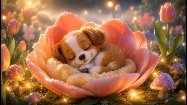 Спящий щенок 🐶 в гигантском тюльпане 🌷 Колыбельная для малыша. Сказочное время для сна